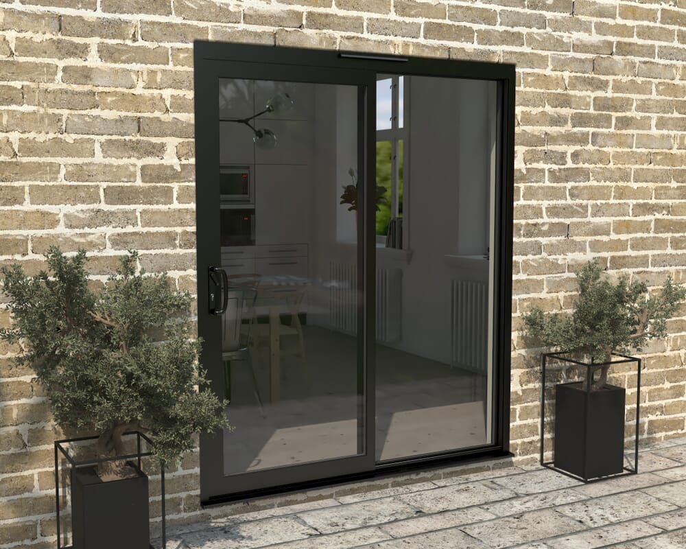 Part Q 1800mm Supreme Black Aluminium Sliding Doors LH Sliding / RH Fixed