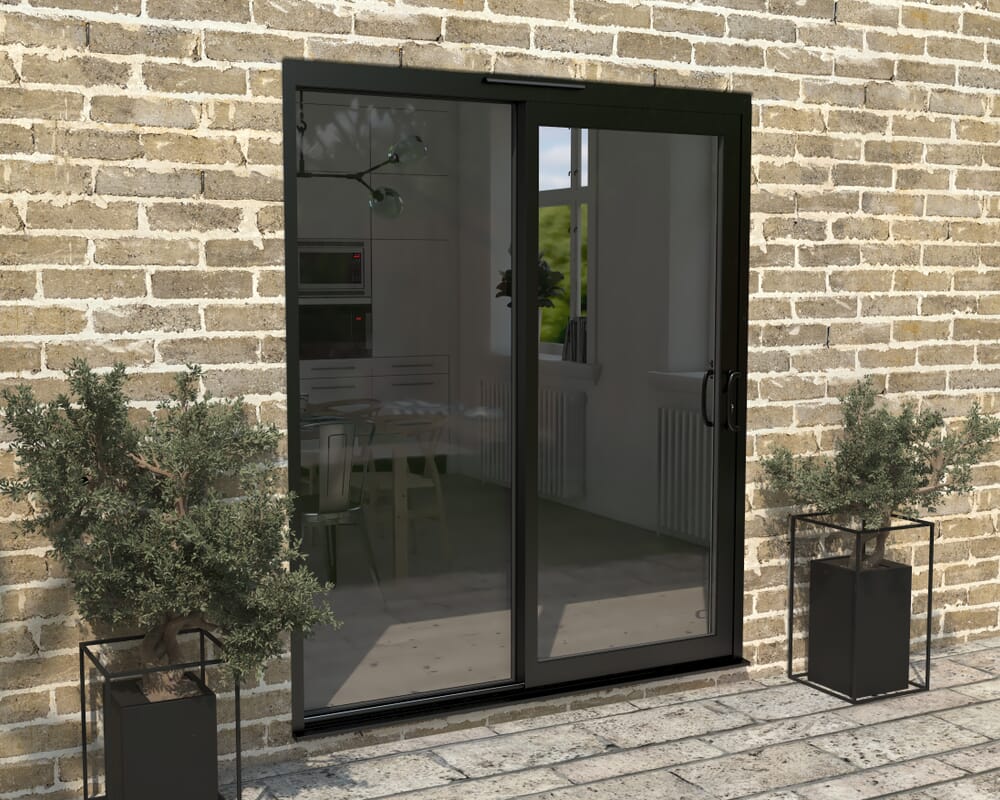 Part Q 1800mm Supreme Black Aluminium Sliding Doors RH Sliding / LH Fixed