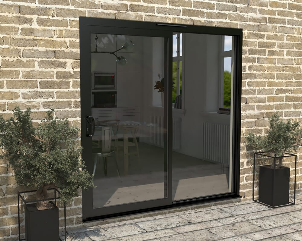Part Q 2100mm Supreme Black Aluminium Sliding Doors LH Sliding / RH Fixed