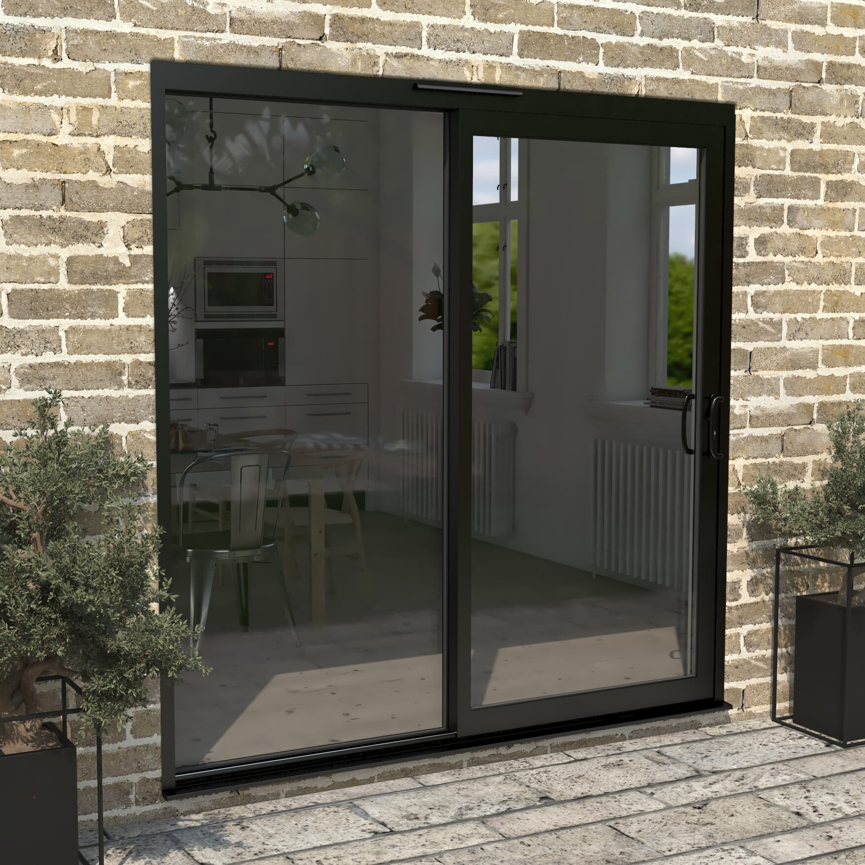 2100mm Supreme Black Aluminium Sliding Doors Rh Sliding / Lh Fixed At ...