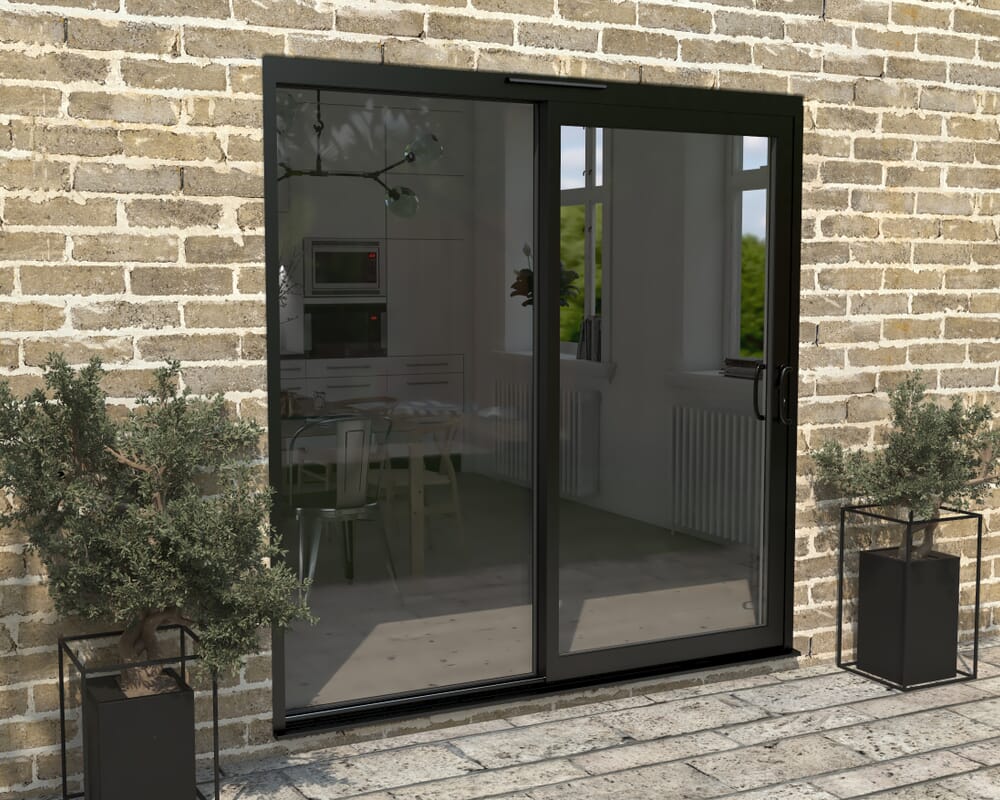 Part Q 2100mm Supreme Black Aluminium Sliding Doors RH Sliding / LH Fixed