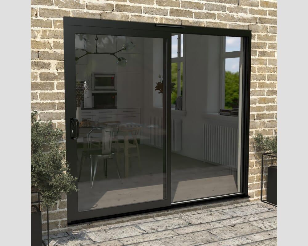 2400mm Supreme Black Aluminium Sliding Doors LH Sliding / RH Fixed