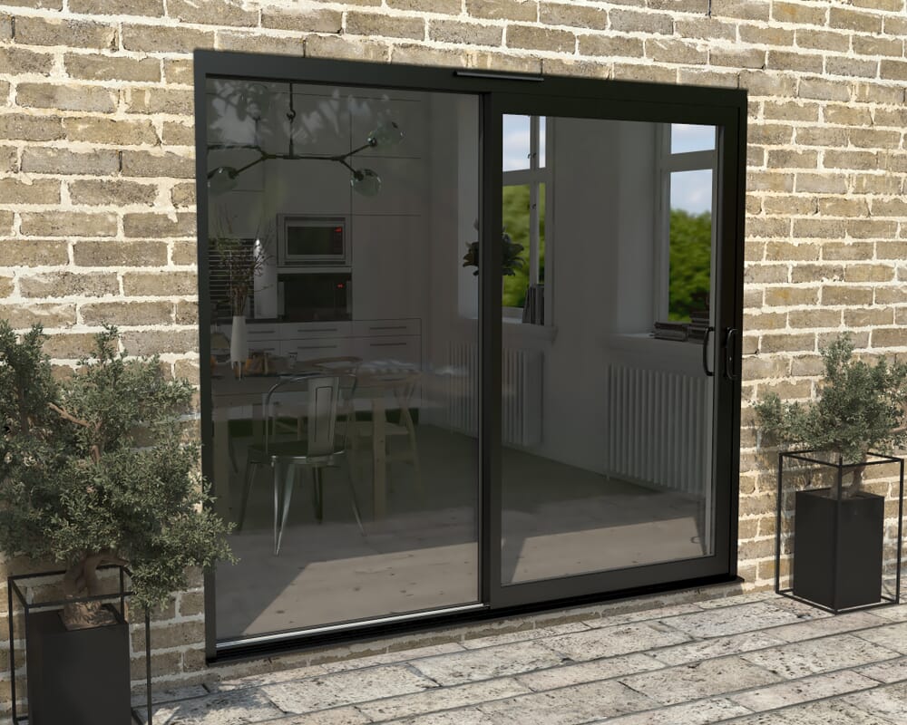 Part Q 2400mm Supreme Black Aluminium Sliding Doors RH Sliding / LH Fixed