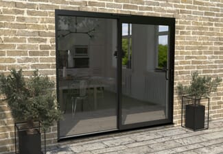 Part Q 2400mm Supreme Black Aluminium Sliding Doors RH Sliding / LH Fixed