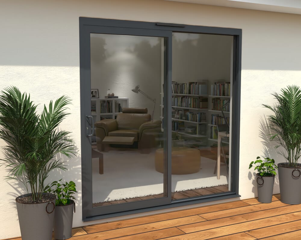 Part Q 2100mm Supreme Anthracite Grey Aluminium Sliding Doors LH Sliding / RH Fixed