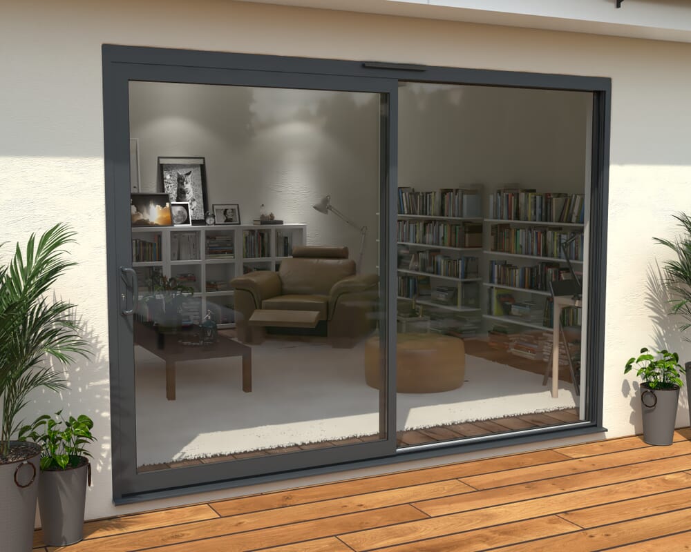 Part Q 3000mm Supreme Anthracite Grey Aluminium Sliding Doors LH Sliding / RH Fixed
