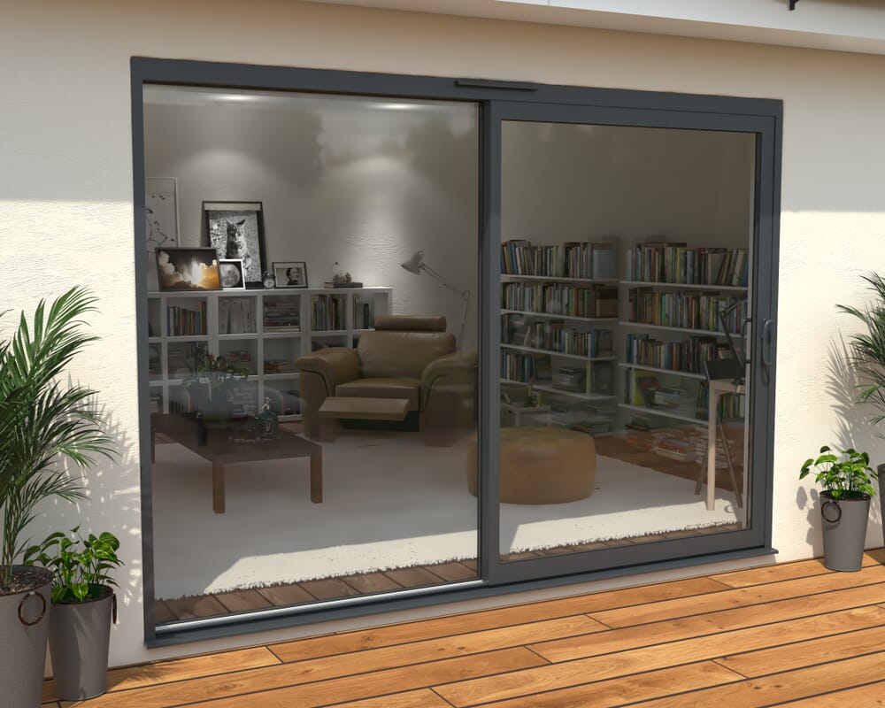 Part Q 3000mm Supreme Anthracite Grey Aluminium Sliding Doors RH Sliding / LH Fixed