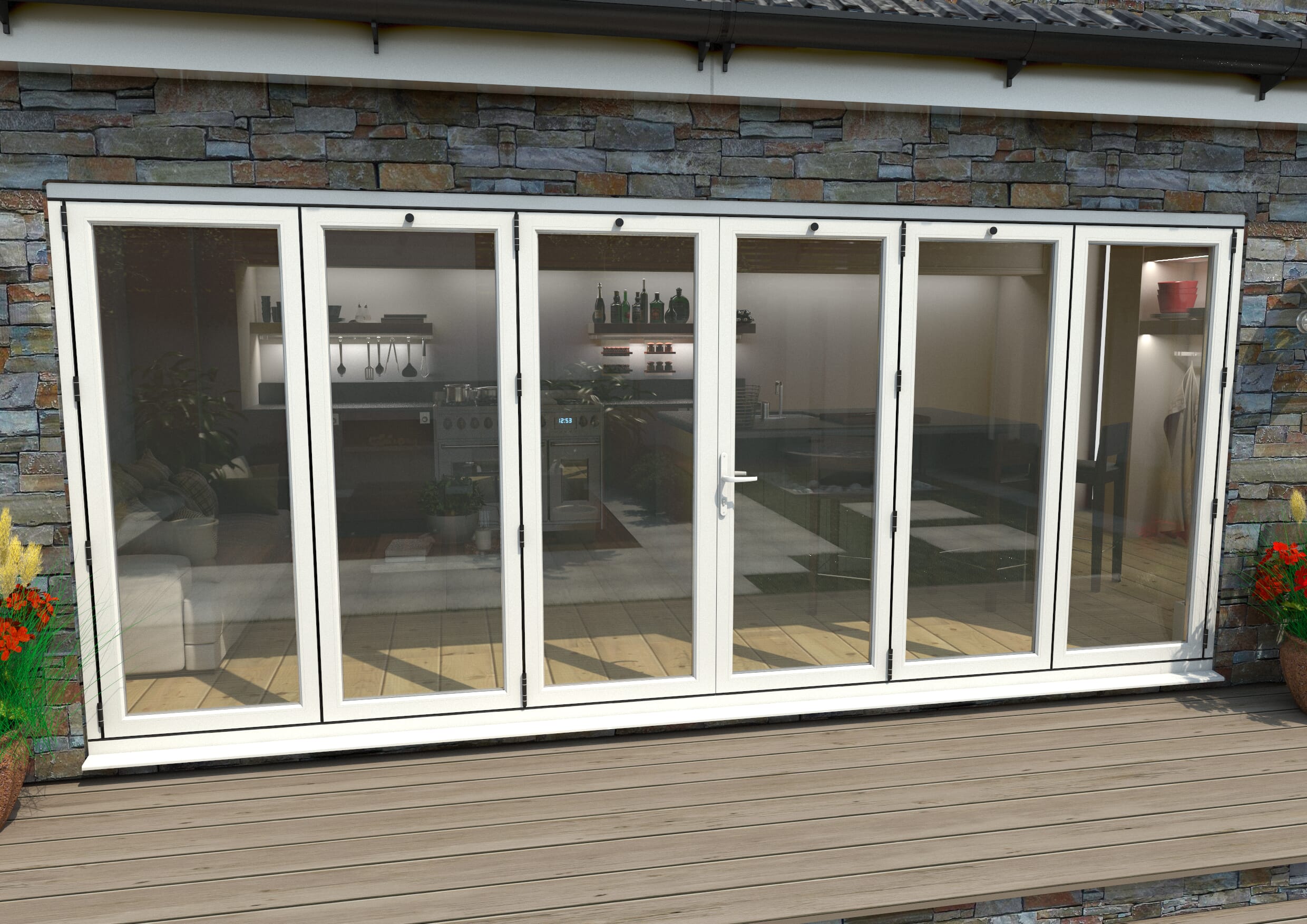 Part Q 4800mm White Aluminium Bifold Doors - 3 Left 3 Right