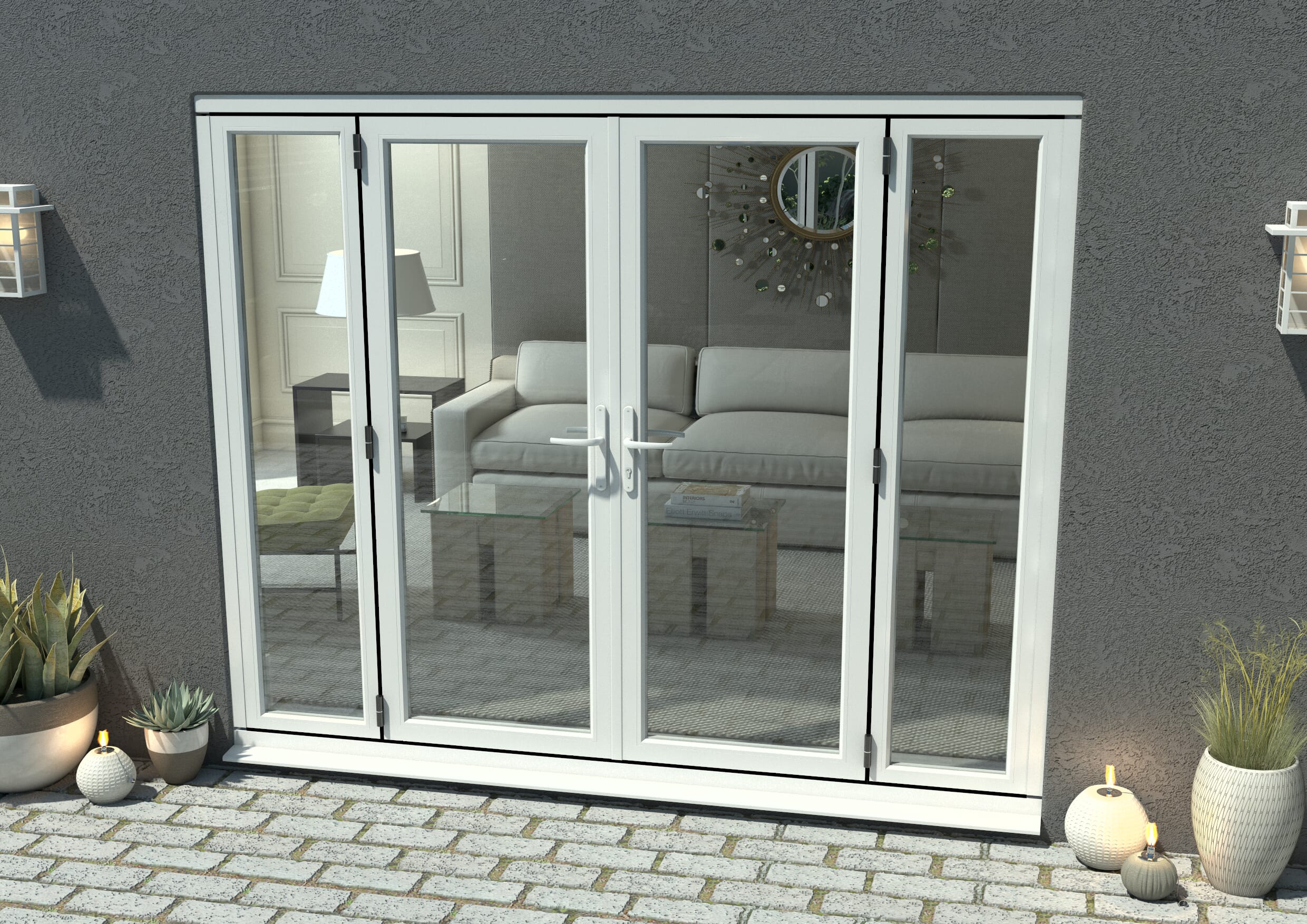 2100mm Open Out White Aluminium French Doors (1500mm Doors + 2 X