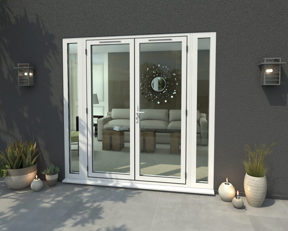 2100mm Part Q Compliant White Aluminium French Doors (1500mm Doors + 2 x 300mm Sidelights)