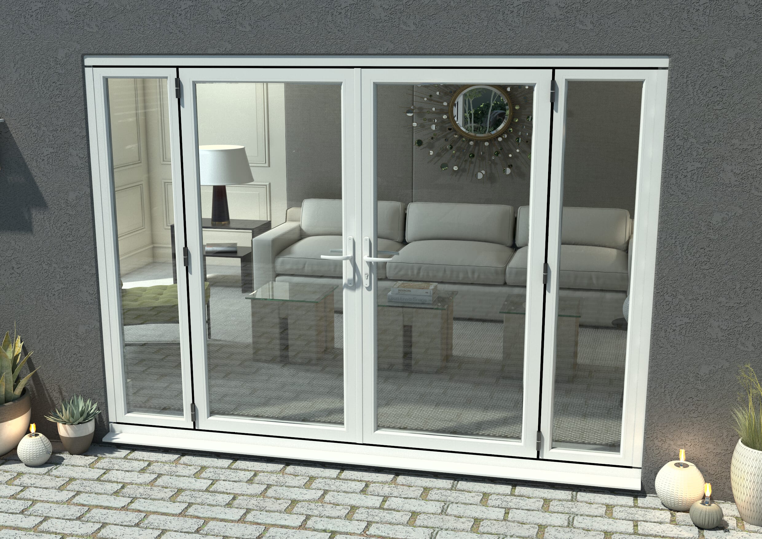 2400mm Part Q Compliant White Aluminium French Doors (1800mm Doors + 2 X 300mm Sidelights ...