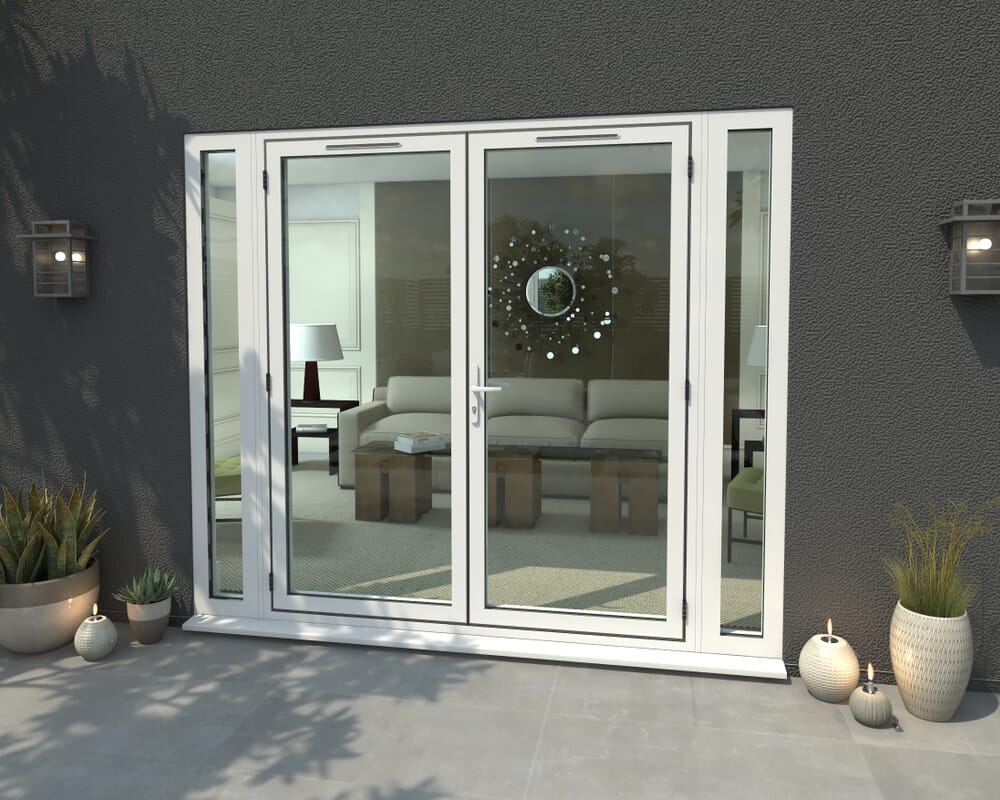 2400mm Part Q Compliant White Aluminium French Doors (1800mm Doors + 2 x 300mm Sidelights)