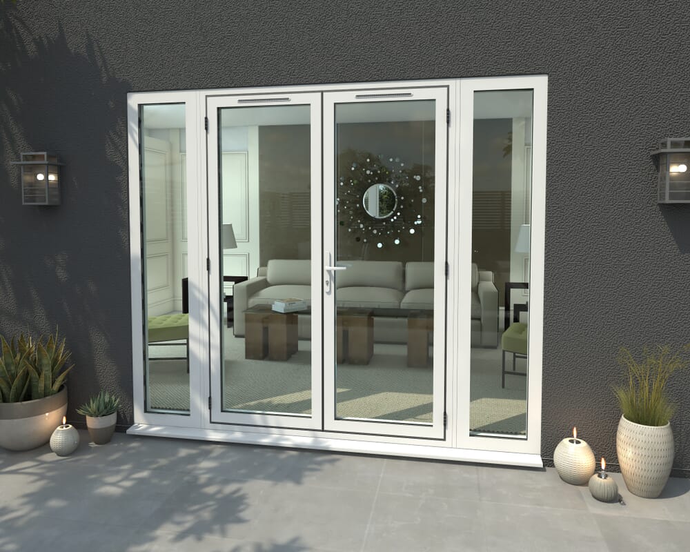 2400mm Part Q Compliant White Aluminium French Doors (1500mm Doors + 2 x 450mm Sidelights)