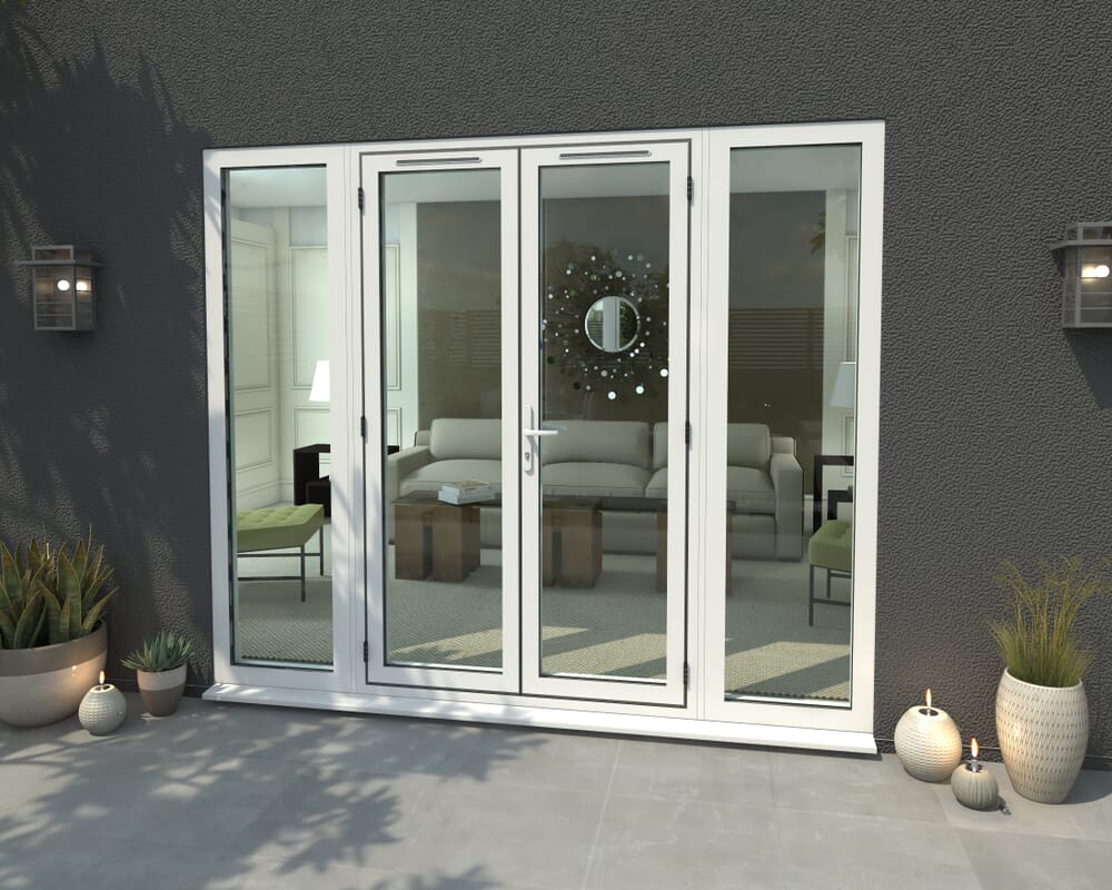 2400mm Open Out White Aluminium French Doors (1200mm Doors + 2 x 600mm Sidelights)