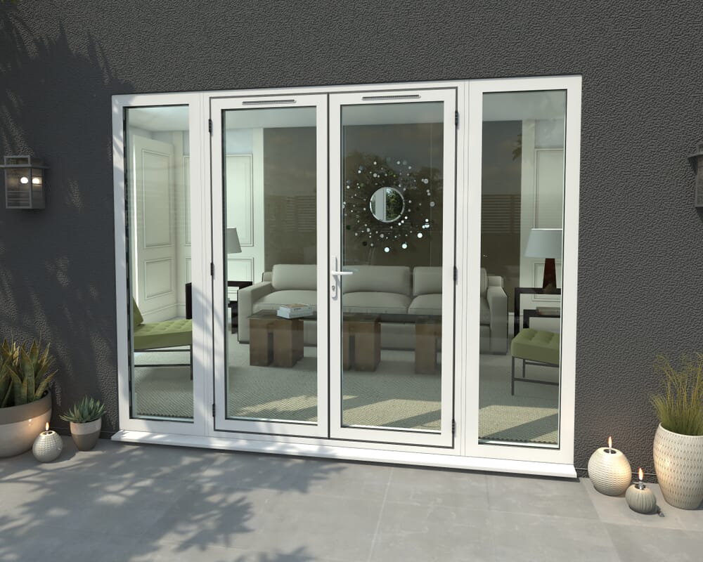 2700mm Open Out White Aluminium French Doors (1500mm Doors + 2 x 600mm Sidelights)