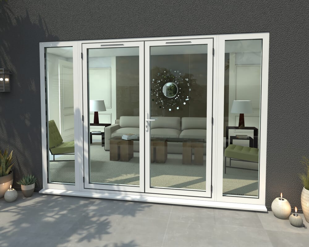 3000mm Open Out White Aluminium French Doors (1800mm Doors + 2 x 600mm Sidelights)
