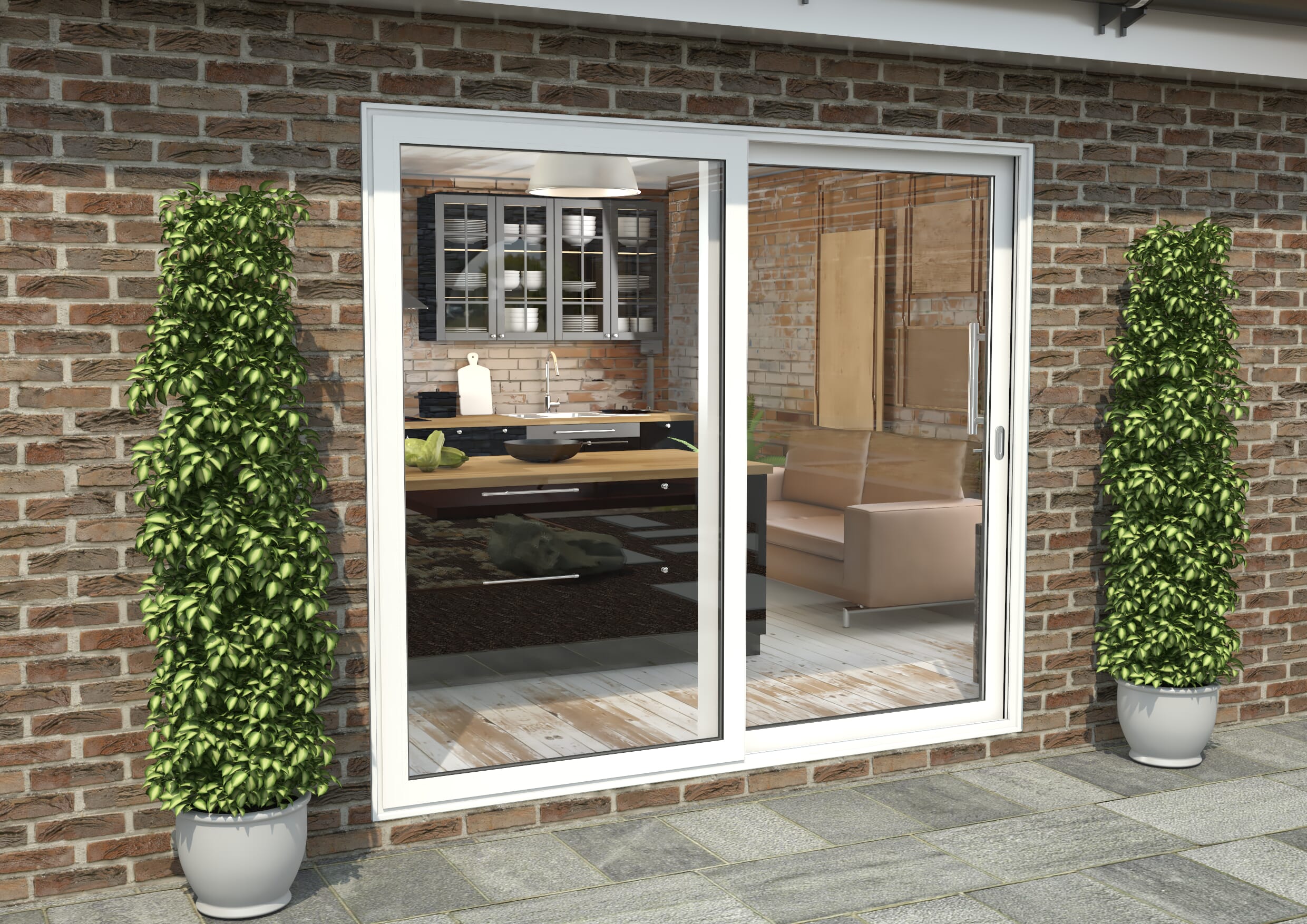 2100mm White Aluminium Sliding Doors Rh Sliding Lh Fixed Bifold Doors