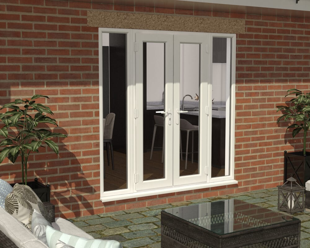 2100mm White UPVC French Doors (1500mm Doors + 2 x 300mm Sidelights)