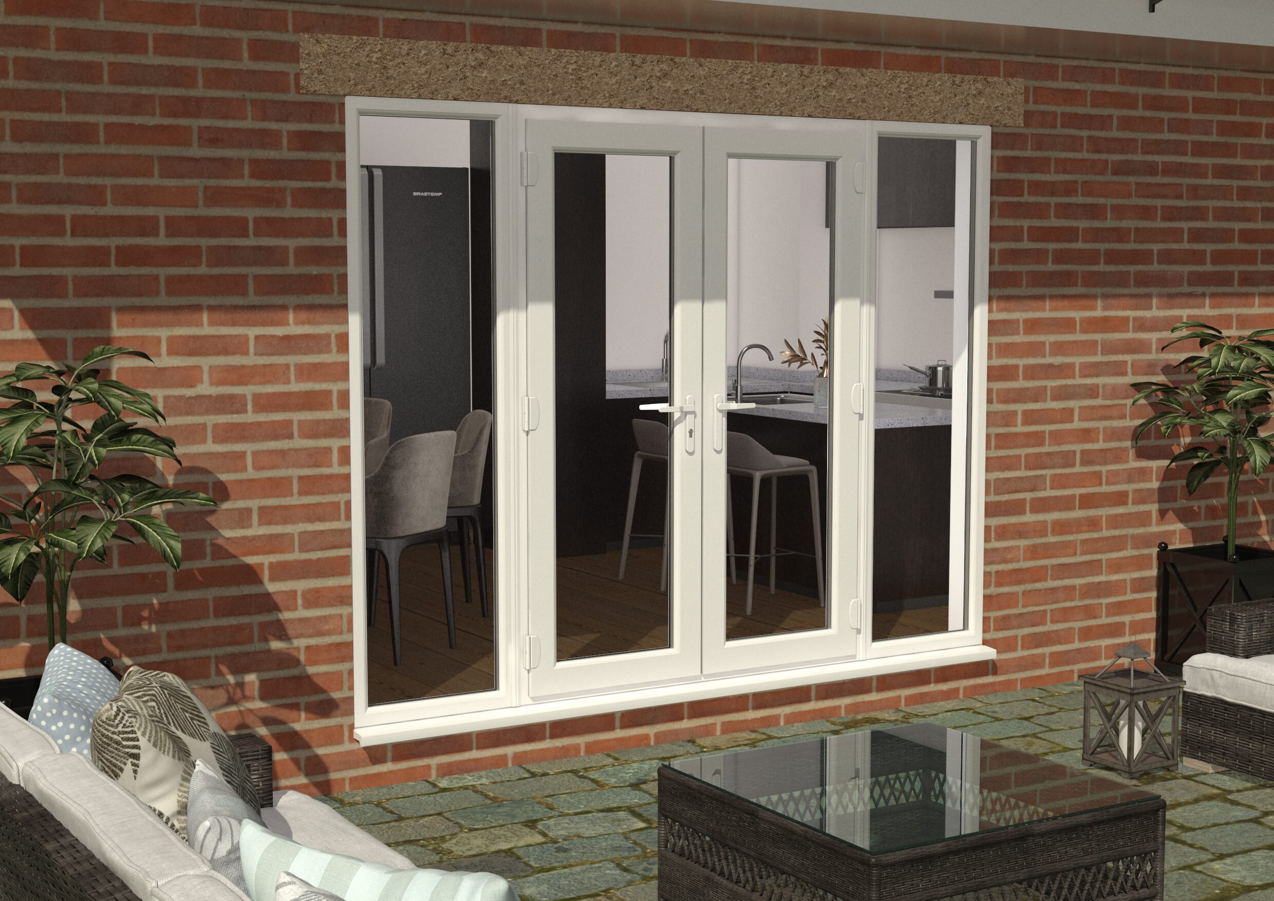 2700mm Part Q White UPVC French Doors (1500mm Doors + 2 x 600mm Sidelights)