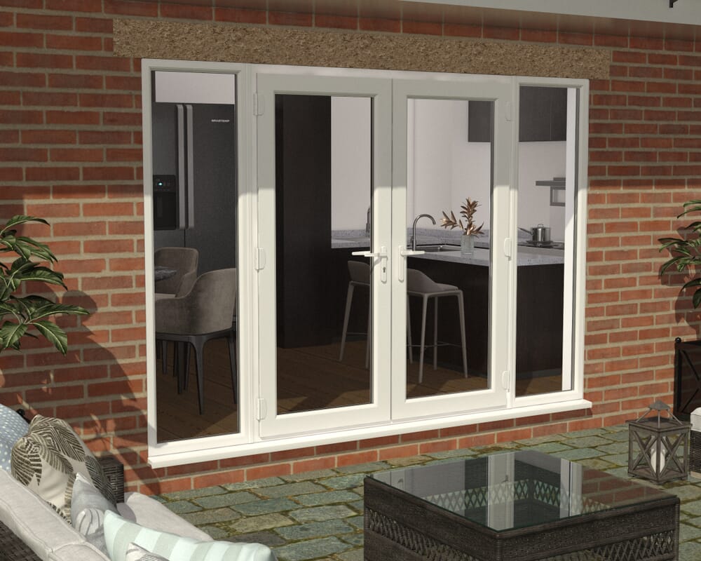 3000mm Part Q White UPVC French Doors (1800mm Doors + 2 x 600mm Sidelights)