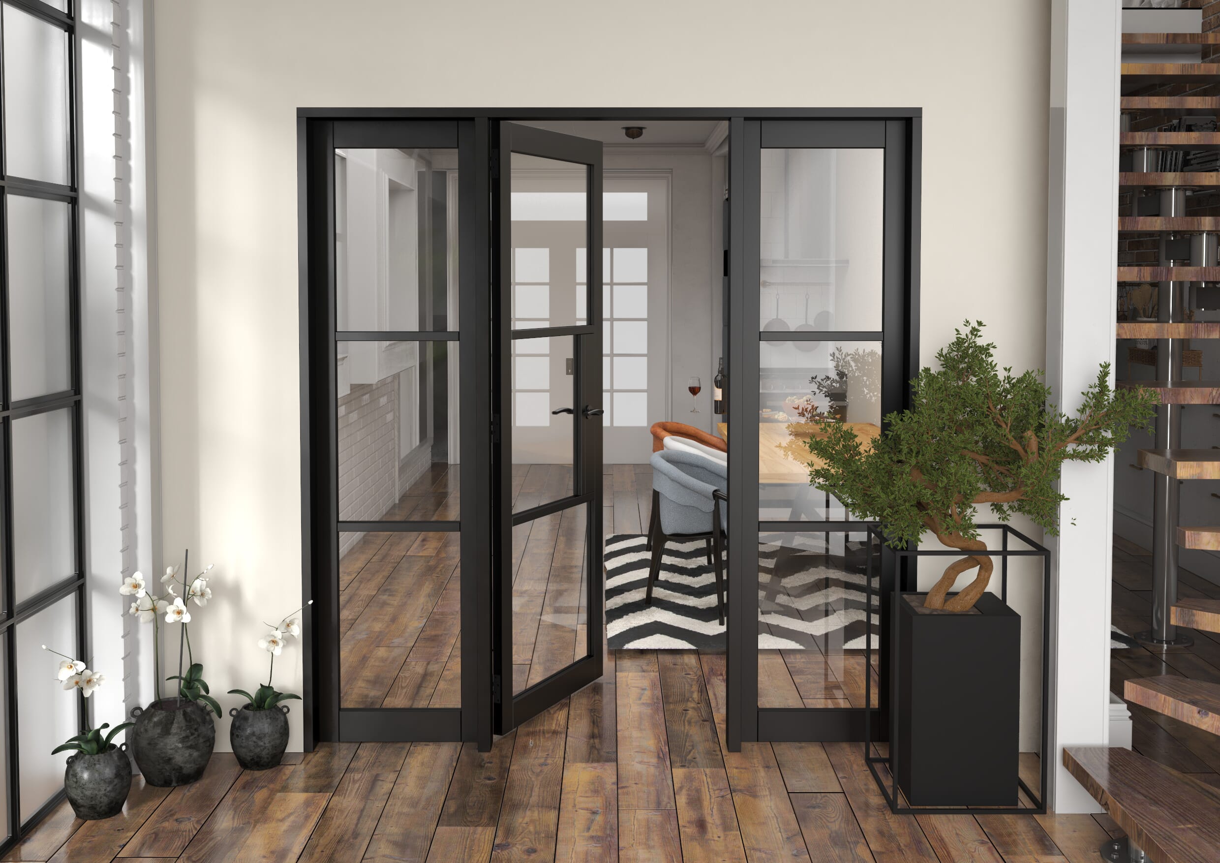 Heritage Black Clear Glazed - Prefinished Internal Door with Sidelights