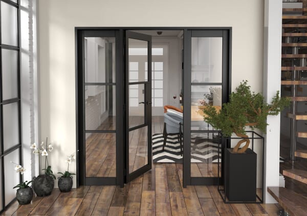 1686x2021x133mm Heritage Black Clear Glazed - Prefinished Internal Door with Sidelights