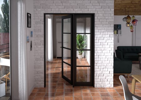Kensington Black 4L Glazed Prefinished Internal Door with Sidelights