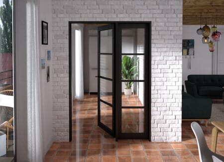 Kensington Black 4L Glazed Prefinished Internal Door with Sidelights