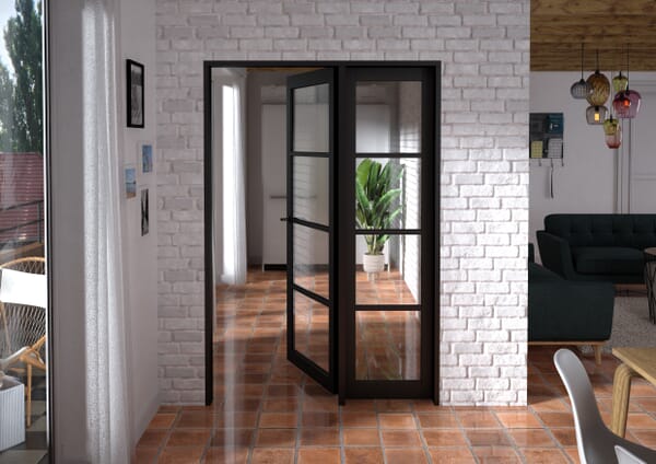 1057x2021x133mm Kensington Black 4L Glazed Prefinished Internal Door with Sidelight