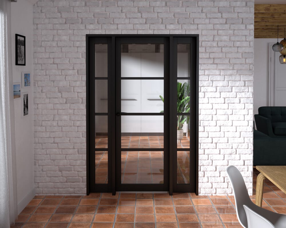 1382x2021x133mm Kensington Black 4L Glazed Prefinished Internal Door with Sidelights