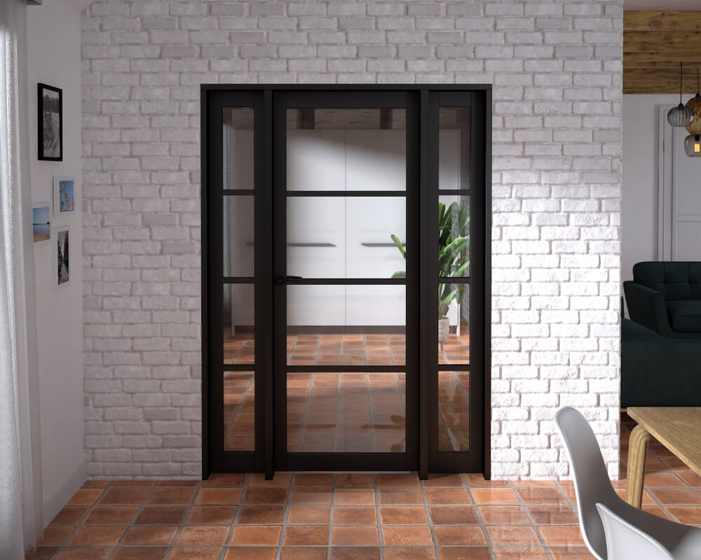 1458x2021x133mm Kensington Black 4L Glazed Prefinished Internal Door with Sidelights