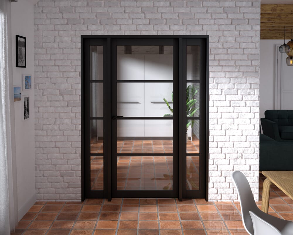 1534x2021x133mm Kensington Black 4L Glazed Prefinished Internal Door with Sidelights