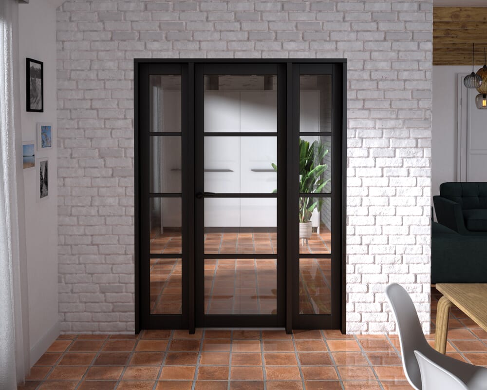 1534x2021x133mm Kensington Black 4L Glazed Prefinished Internal Door with Sidelights