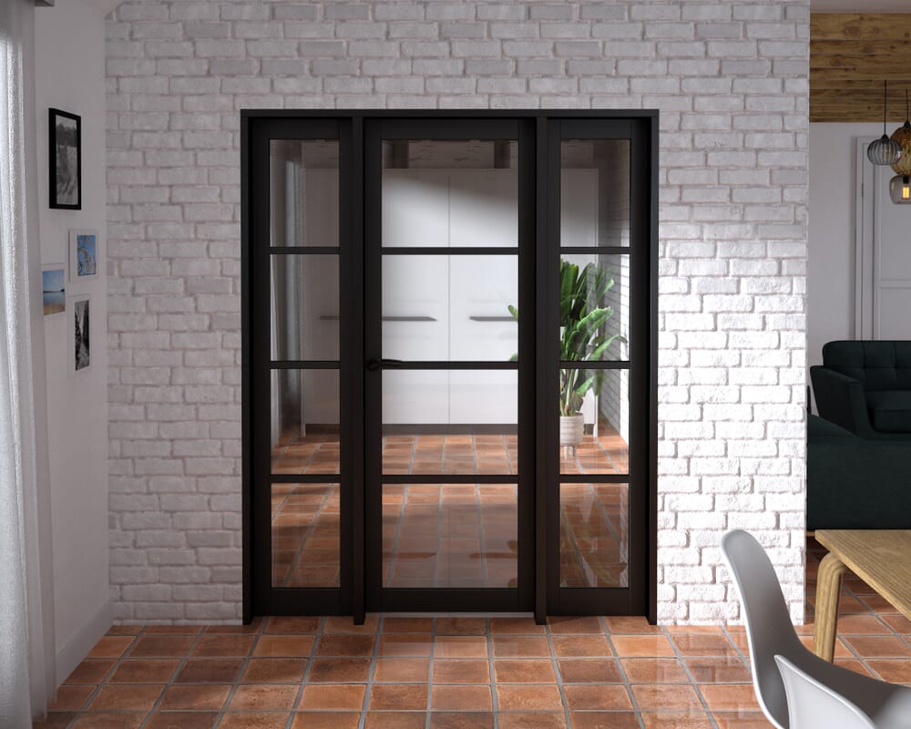 1610x2021x133mm Kensington Black 4L Glazed Prefinished Internal Door with Sidelights