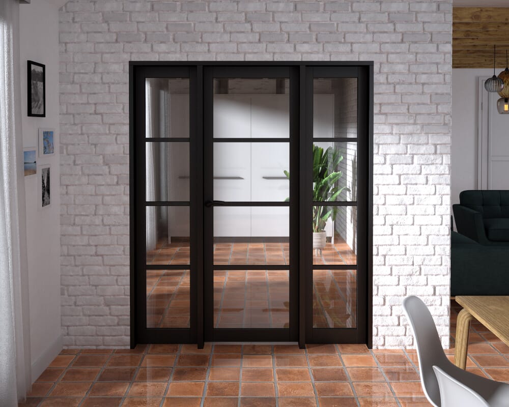 1686x2021x133mm Kensington Black 4L Glazed Prefinished Internal Door with Sidelights