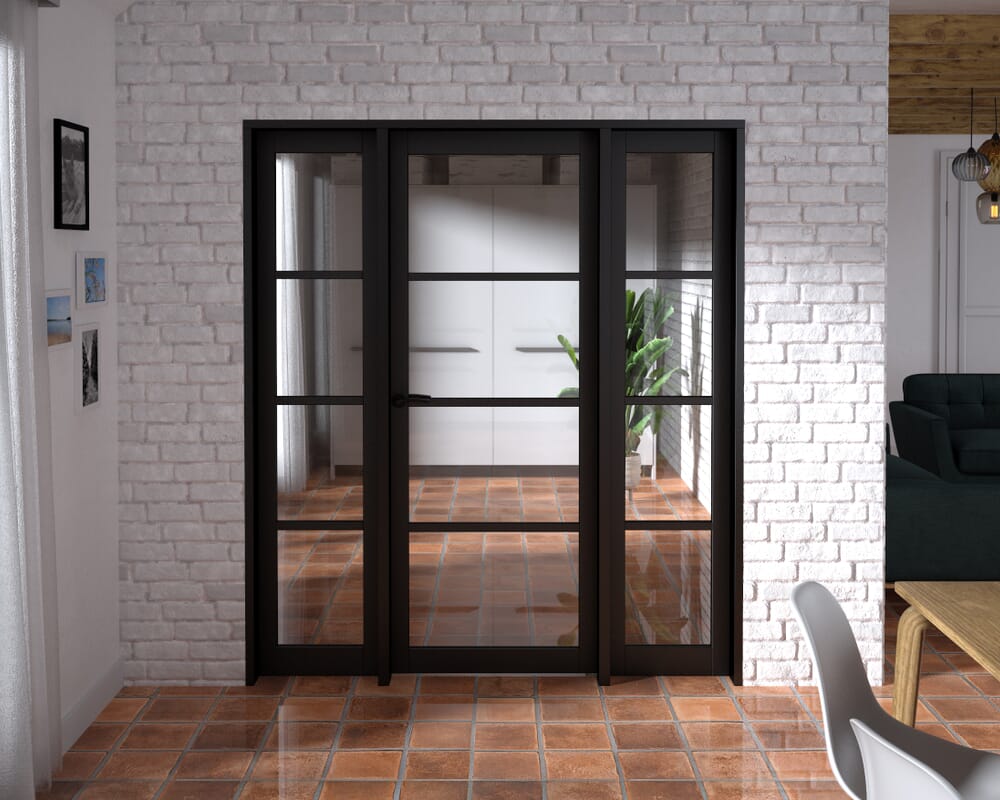1762x2021x133mm Kensington Black 4L Glazed Prefinished Internal Door with Sidelights