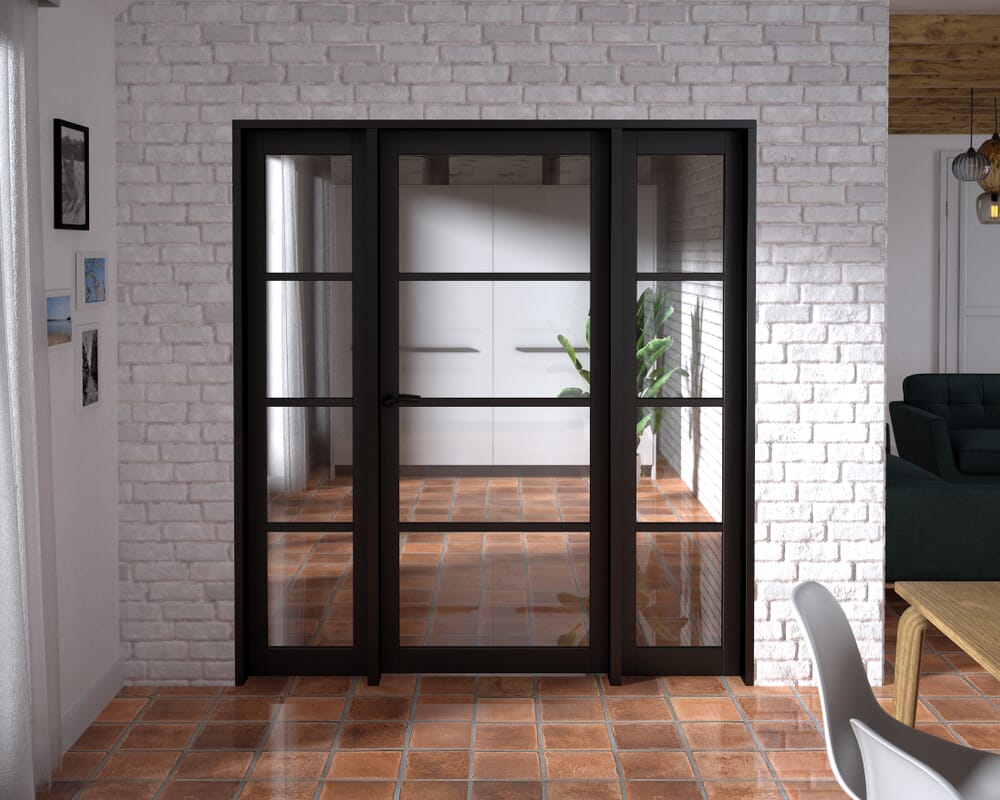 1838x2021x133mm Kensington Black 4L Glazed Prefinished Internal Door with Sidelights