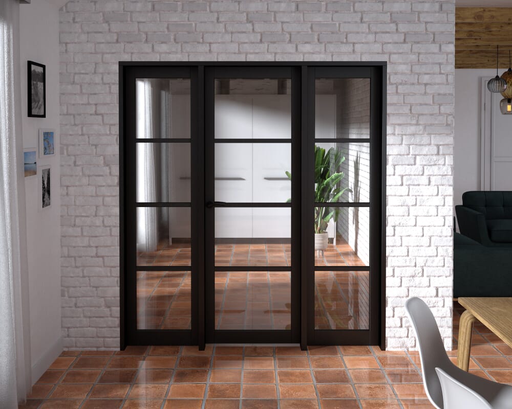 1838x2021x133mm Kensington Black 4L Glazed Prefinished Internal Door with Sidelights