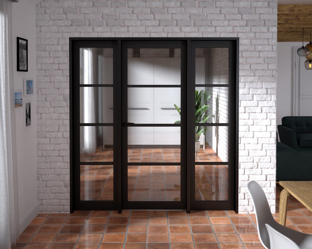 1914x2021x133mm Kensington Black 4L Glazed Prefinished Internal Door with Sidelights