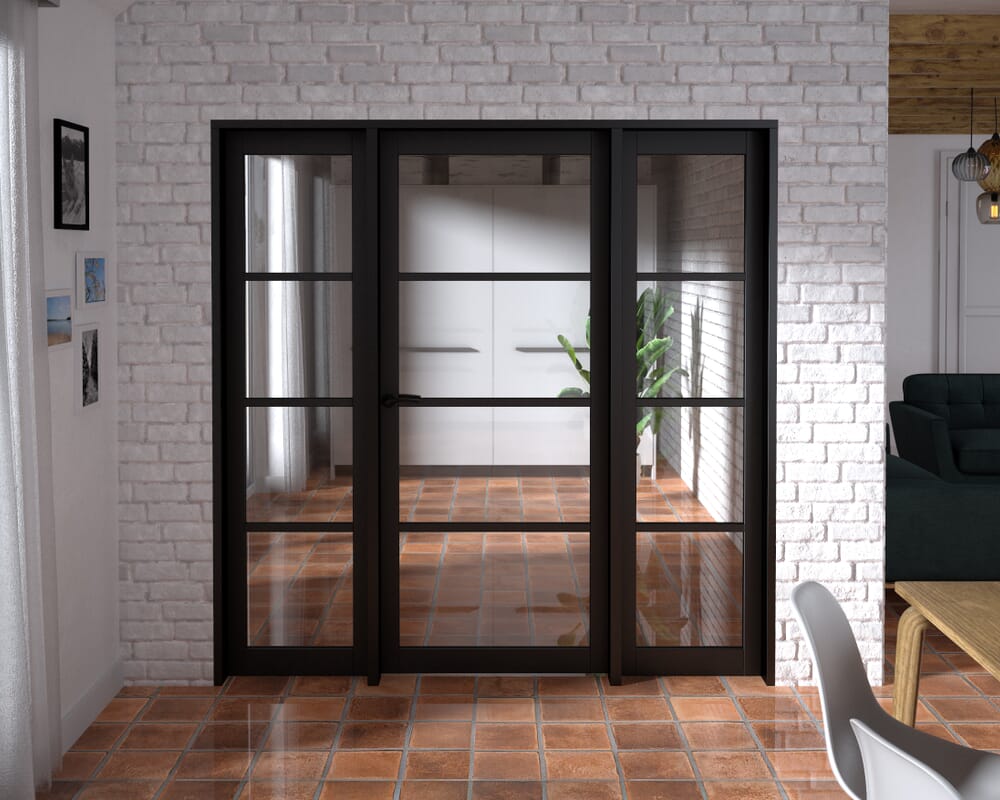 1990x2021x133mm Kensington Black 4L Glazed Prefinished Internal Door with Sidelights