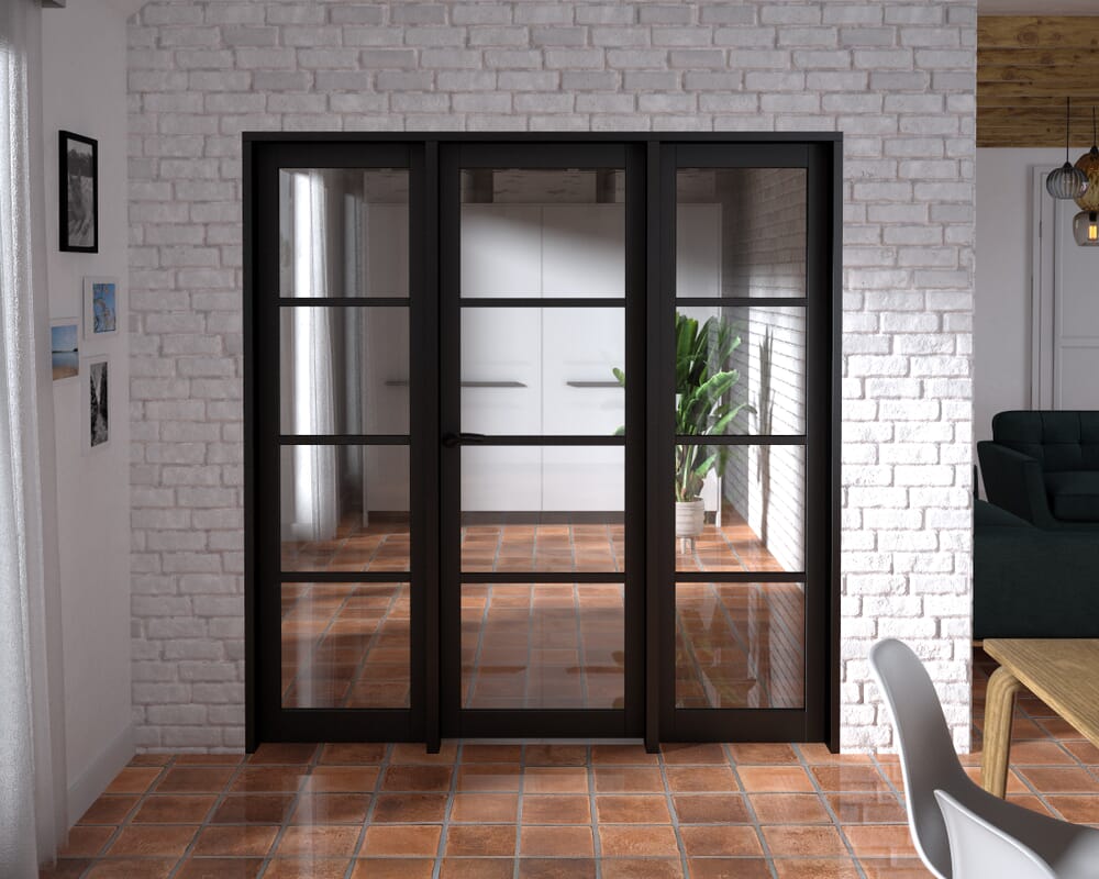 1918x2021x133mm Kensington Black 4L Glazed Prefinished Internal Door with Sidelights