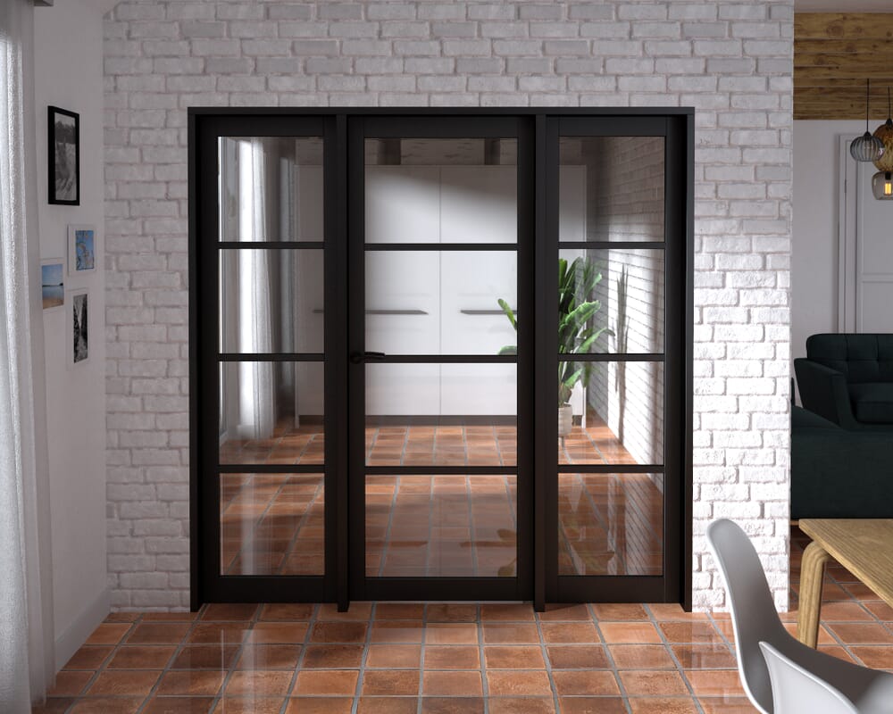 1994x2021x133mm Kensington Black 4L Glazed Prefinished Internal Door with Sidelights