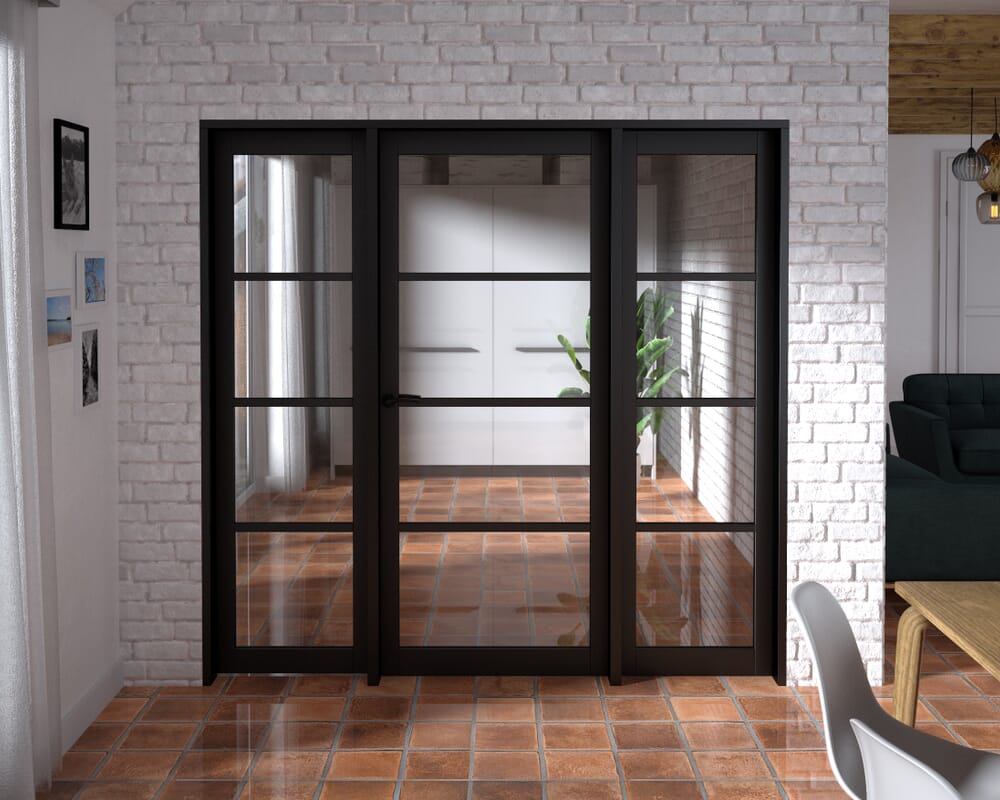 2070x2021x133mm Kensington Black 4L Glazed Prefinished Internal Door with Sidelights