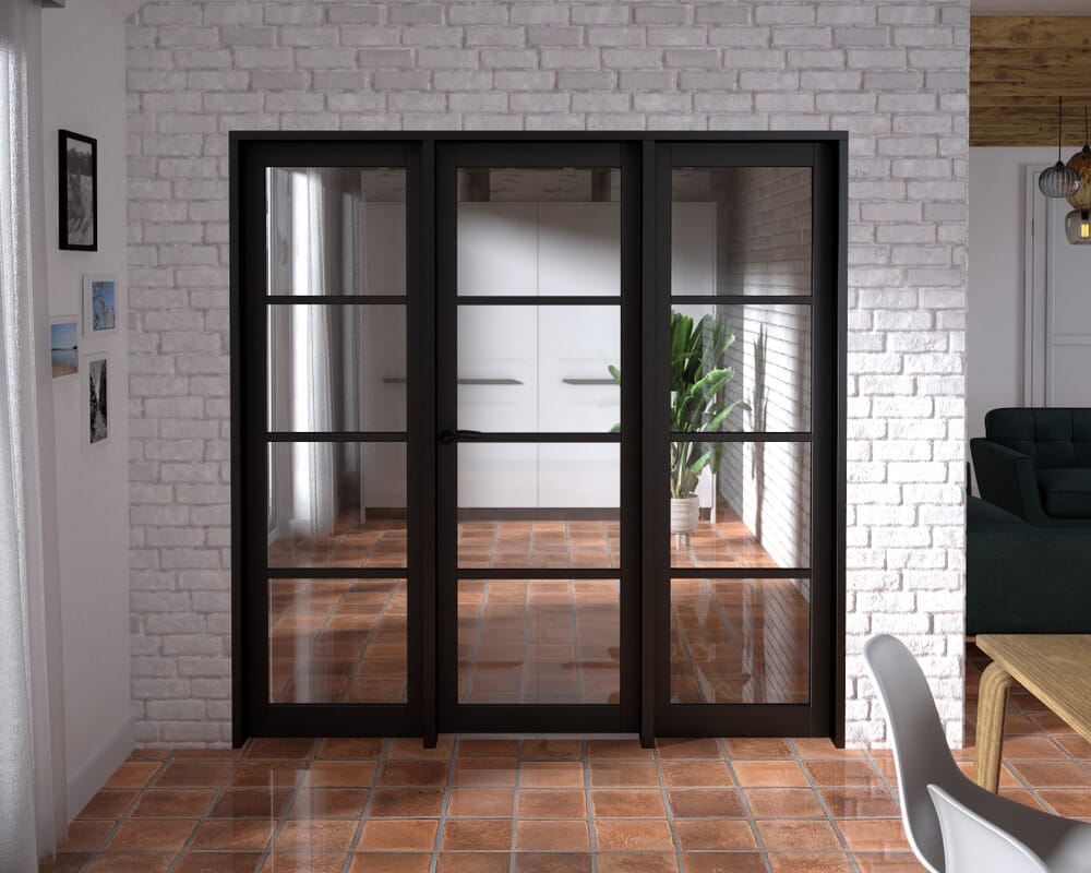 1992x2021x133mm Kensington Black 4L Glazed Prefinished Internal Door with Sidelights