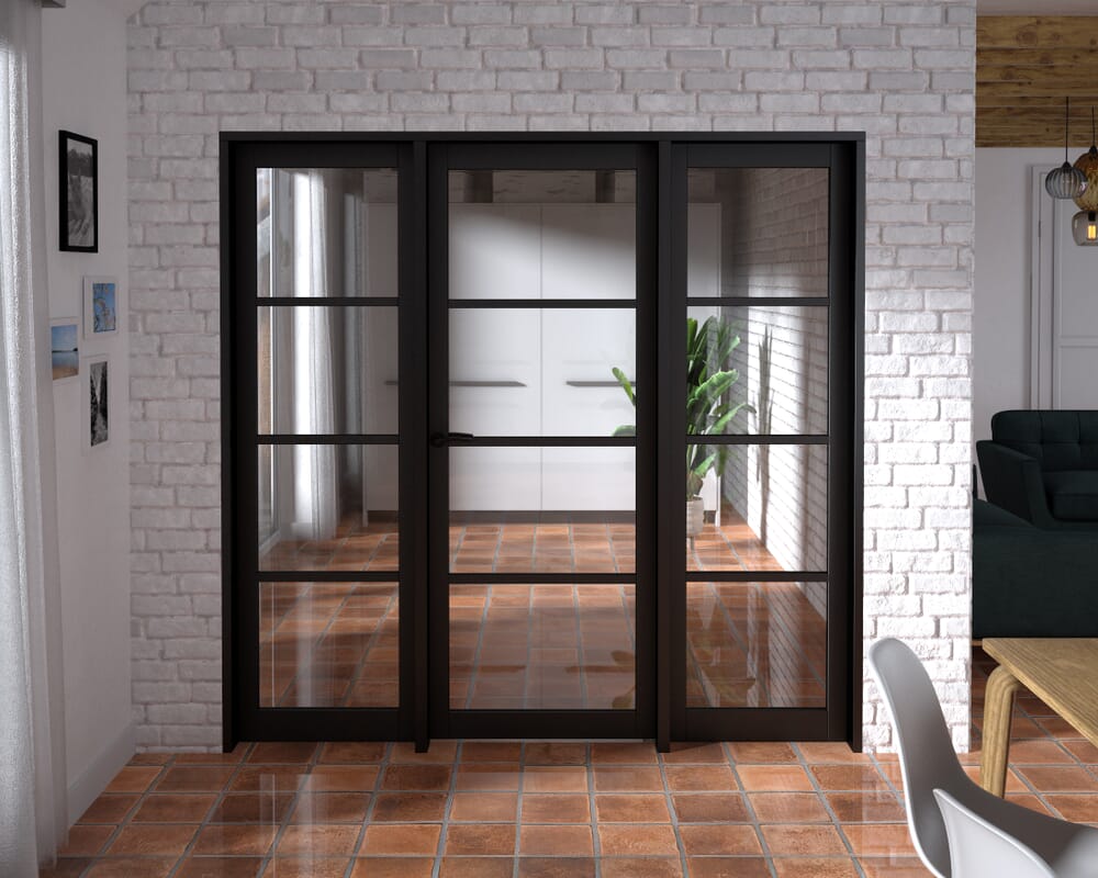 2068x2021x133mm Kensington Black 4L Glazed Prefinished Internal Door with Sidelights