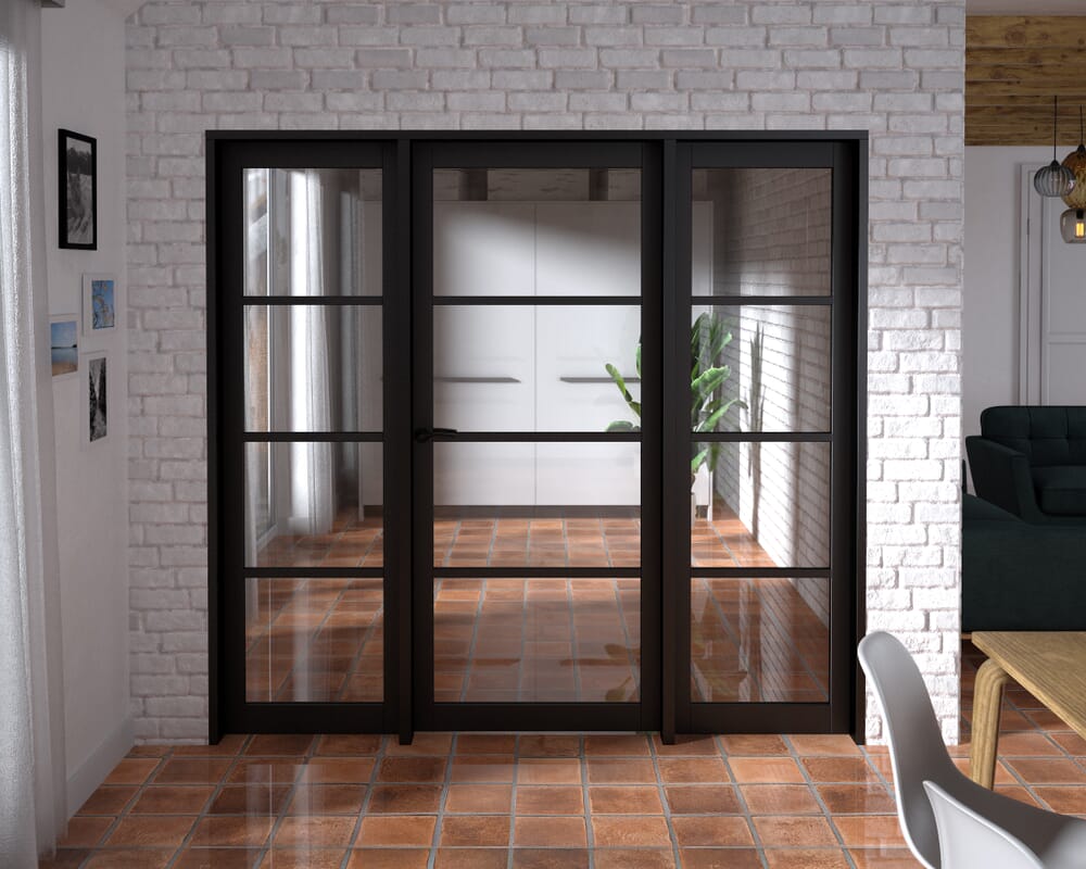 2144x2021x133mm Kensington Black 4L Glazed Prefinished Internal Door with Sidelights