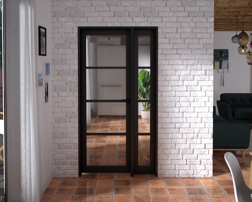 1057x2021x133mm Kensington Black 4L Glazed Prefinished Internal Door with Sidelight