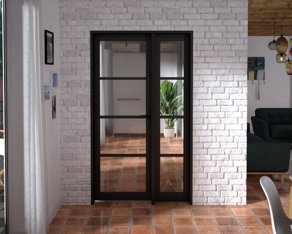 1171x2021x133mm Kensington Black 4L Glazed Prefinished Internal Door with Sidelight