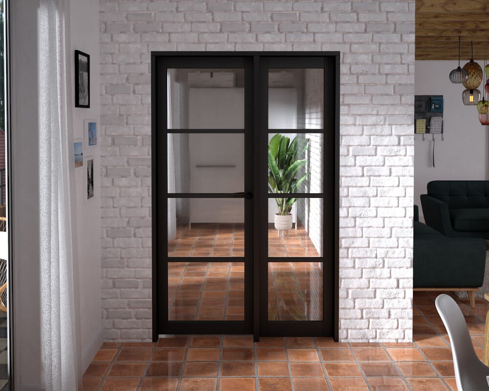 1285x2021x133mm Kensington Black 4L Glazed Prefinished Internal Door with Sidelight