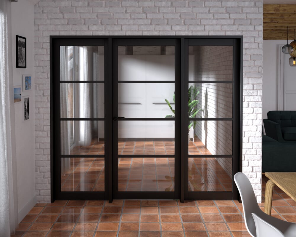 2296x2021x133mm Kensington Black 4L Glazed Prefinished Internal Door with Sidelights